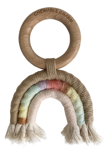 Rainbow Macrame Teether- Tan/Rainbow