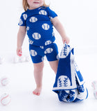 Blue Baseball Short Sleeve Shorts Pajama Set