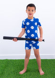 Blue Baseball Short Sleeve Shorts Pajama Set