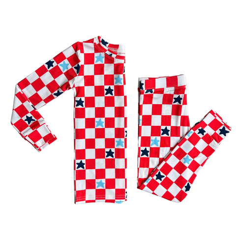 USA STAR CHECKER | Bamboo baby toddler retro long sleeve set- FINAL SALE