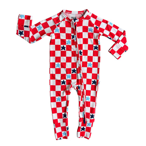 USA STAR CHECKER | Bamboo baby toddler retro zippy romper- FINAL SALE