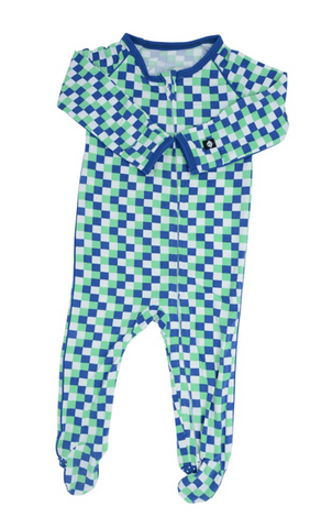 Piped Footie- Race Flag Green/Blue- FINAL SALE