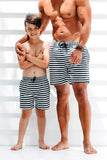 Beau Hudson Men's Black and White Striped Swim Shorts- FINAL SALE