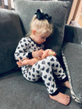 Two Piece Pajama Set in Black and White Scribble Hearts